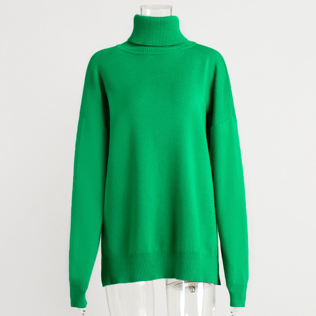 Cross-border turtleneck sweater women's autumn and winter new casual sweater European and American style split fork loose solid color knitted sweater