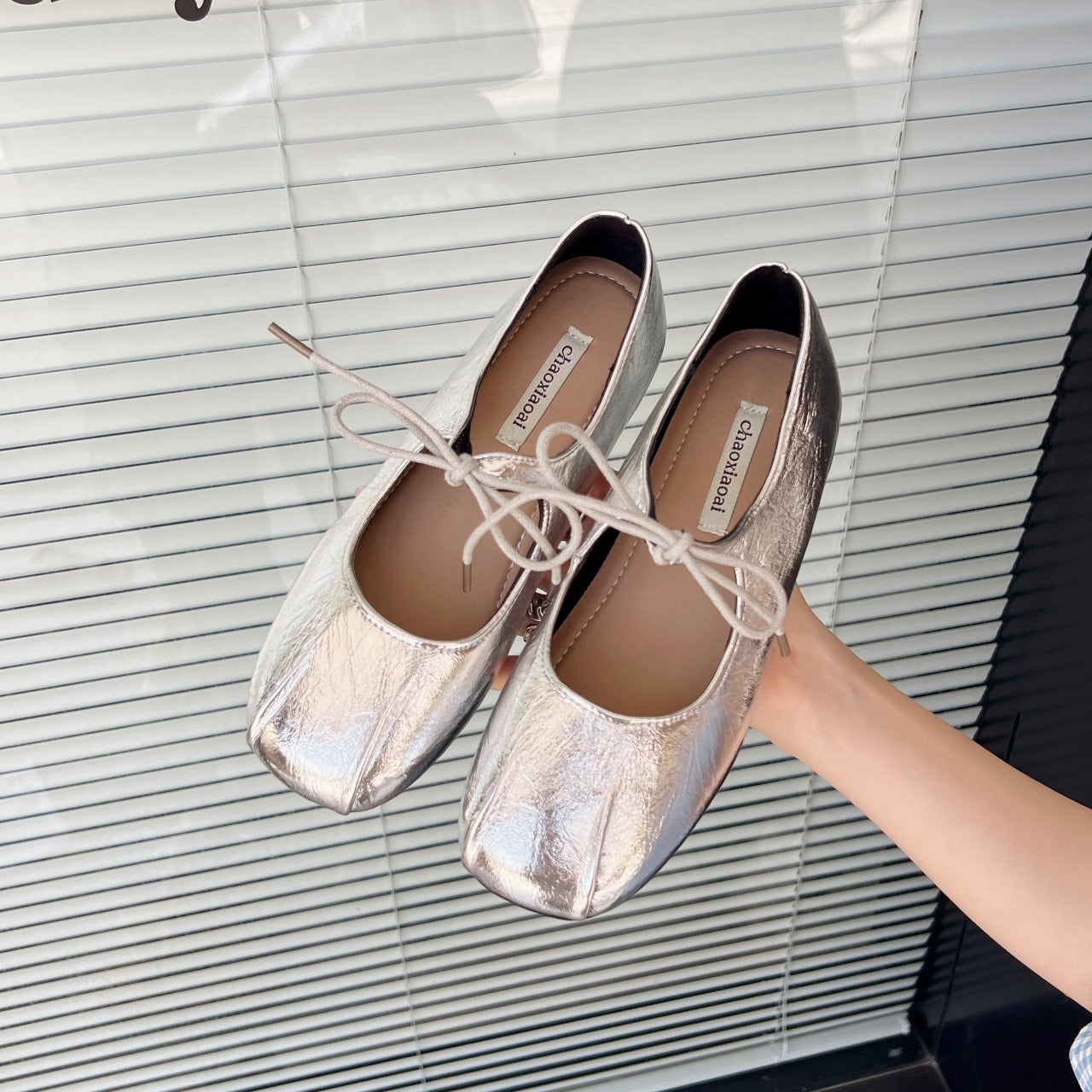 Vintage casual inner heightening single  beanie shoes women's  summer lace-up bow leather shoes comfortable ballet Mary Jane shoes