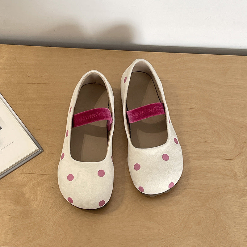 Shallow mouth Mary Jane single shoes children's spring and summer  new fairy wind ballet polka dot flat beanie shoes