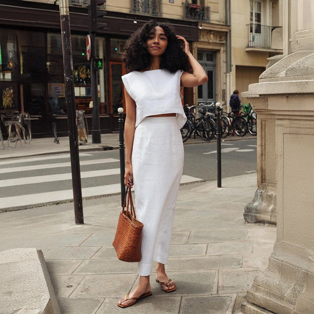 Cotton and linen vest skirt set European and American spring and summer new skirt set INS casual suit women