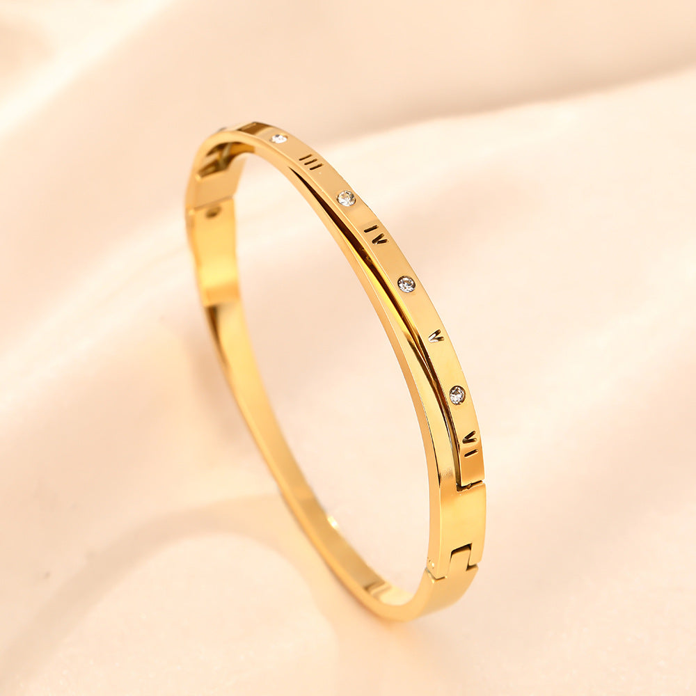 European and American fashion cross titanium steel bracelet female Roman numerals personality high-end buckle bracelet hand jewelry does not fade