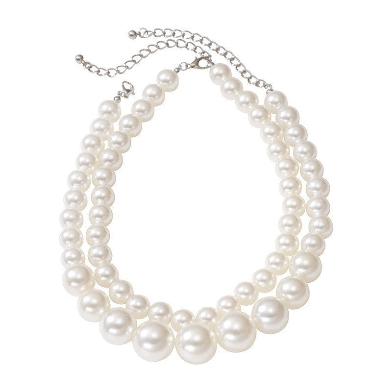 European and American jewelry exaggerated large pearl temperament choker versatile collarbone chain multi-layer beaded necklace women