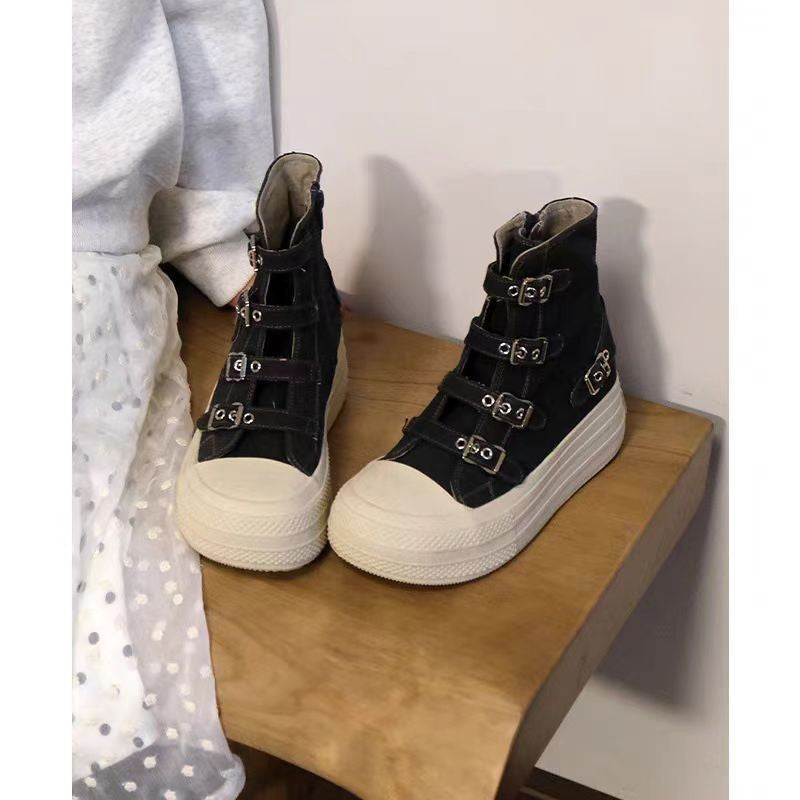 Piaohong canvas shoes women's boots increase height fashion  spring and summer new platform casual boot shoes board shoes versatile round head single