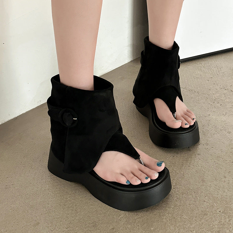 Niche design sense thick-soled herringbone trousers boots sandals women's  summer new fashion versatile casual toe cool boot shoes