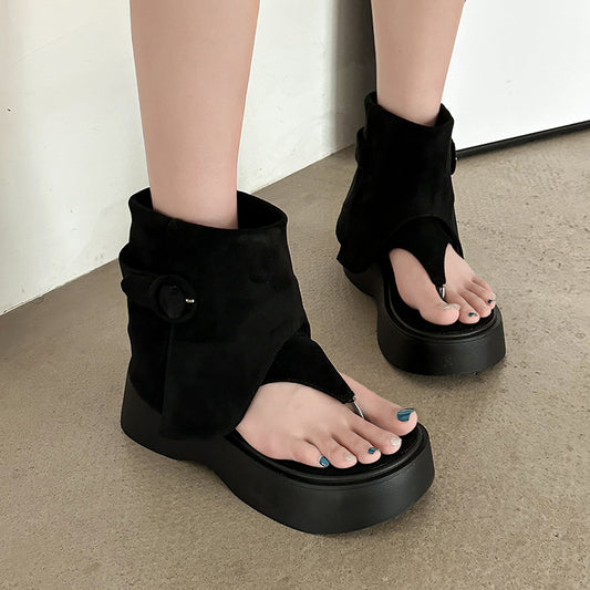 Niche design sense thick-soled herringbone trousers boots sandals women's  summer new fashion versatile casual toe cool boot shoes