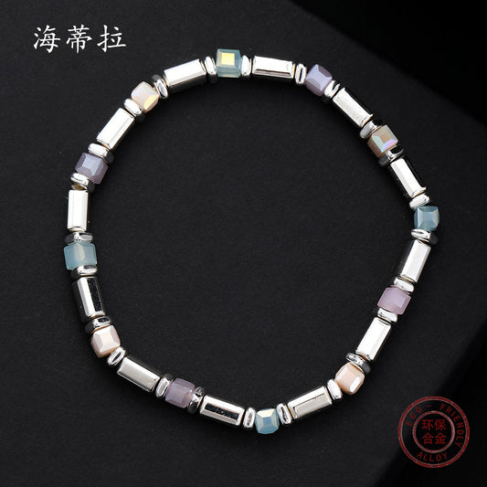 Original new small square beaded elastic bracelet, colored resin diamond cut loose beads women's jewelry