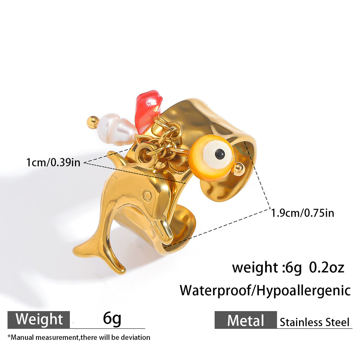 Malt European and American Stainless Steel Holiday Wind Opening Ring Conch Starfish Shell Pearl Blossom Cherry Rings Hand Jewelry