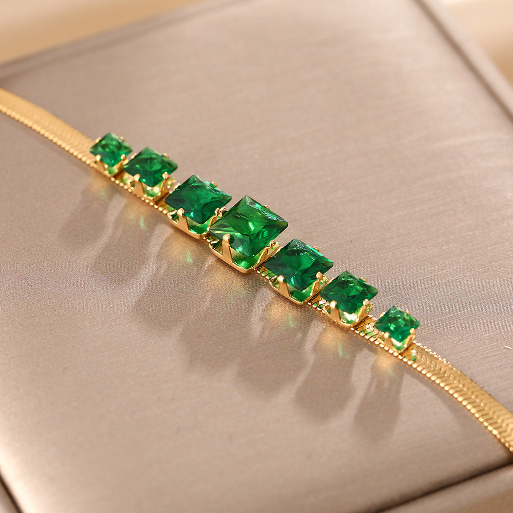 European and American cross-border titanium steel necklace women's versatile high-end temperament emerald snake bone chain does not fade jewelry wholesale
