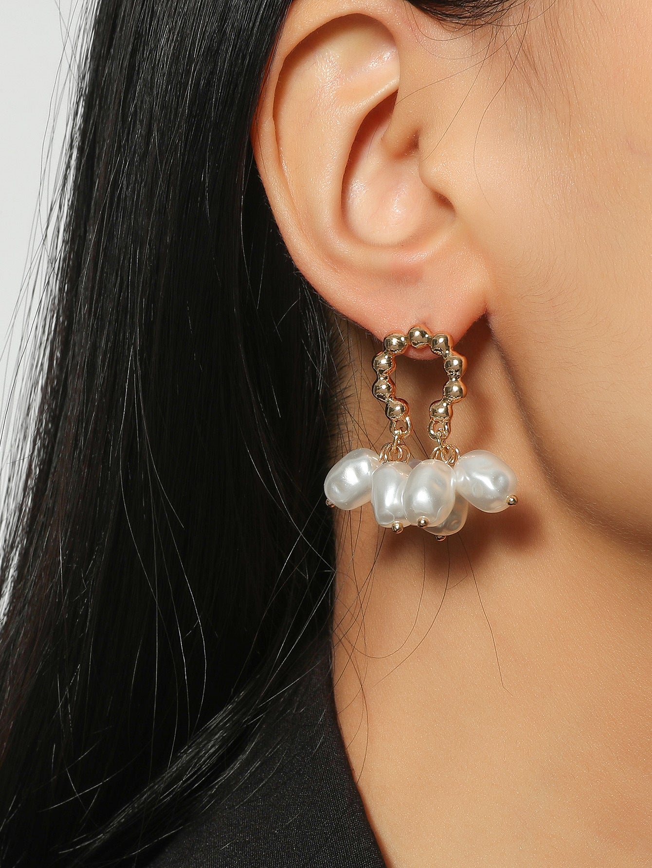 Dichka fashion geometric pearl zircon crystal long fringed earrings women's high-end luxury temperament stud earrings earrings