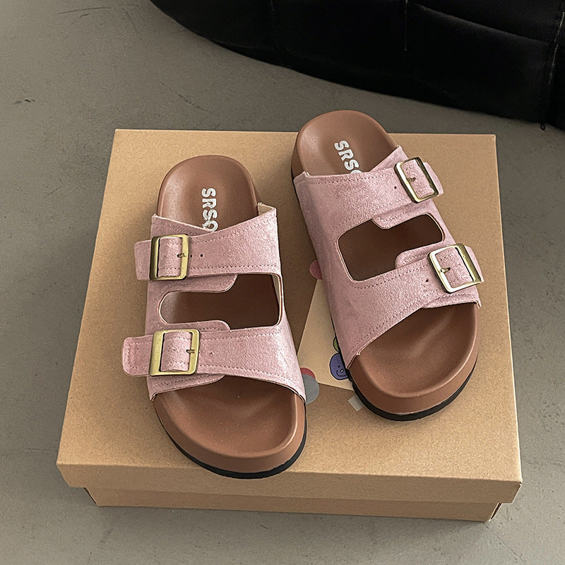 Casual fashion green  slippers women's outerwear  summer new thick-soled non-slip beach one-word sandals