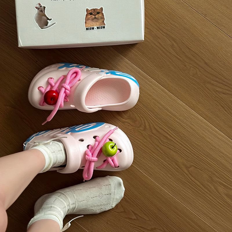 Cartoon platform hole shoes summer fashion outerwear doll muffin bottom heightening beach sandals girls bag head slippers