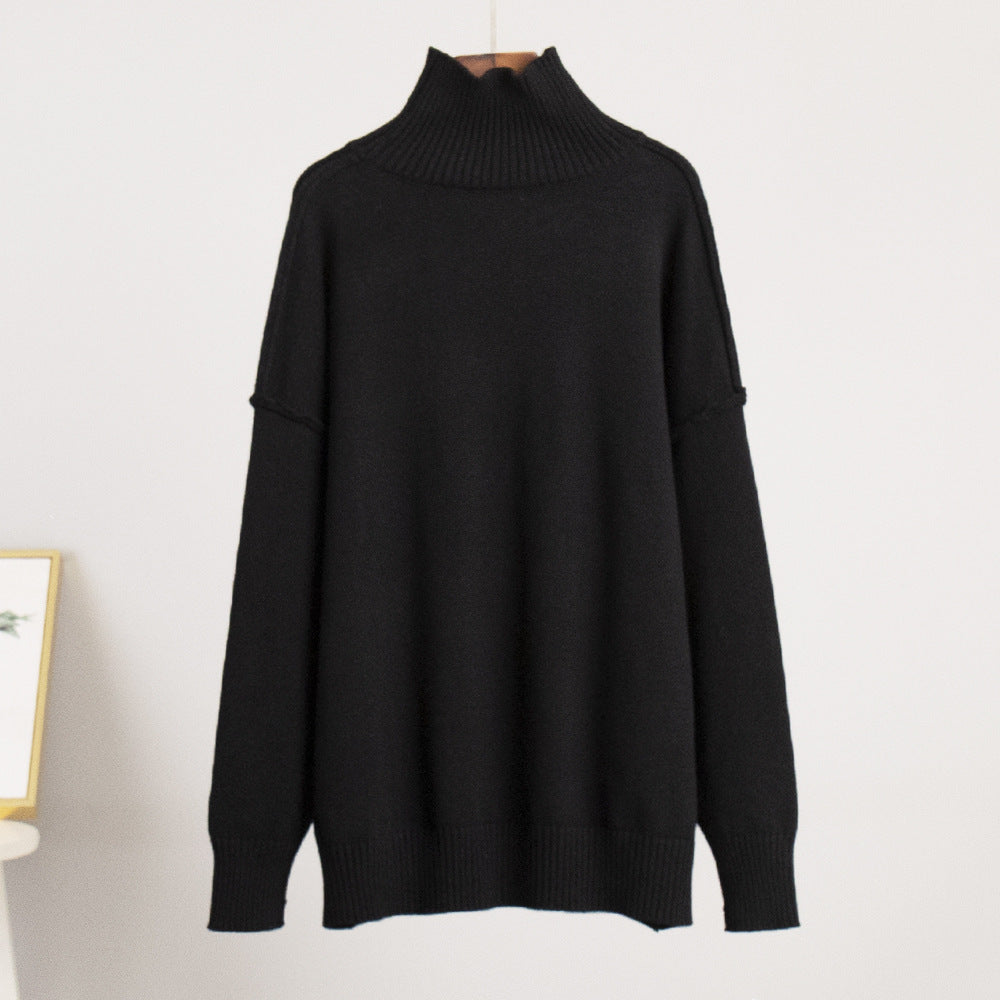Cross-border splicing turtleneck sweater women's Europe, America, autumn and winter new casual loose lazy thickened sweater knitted jumper
