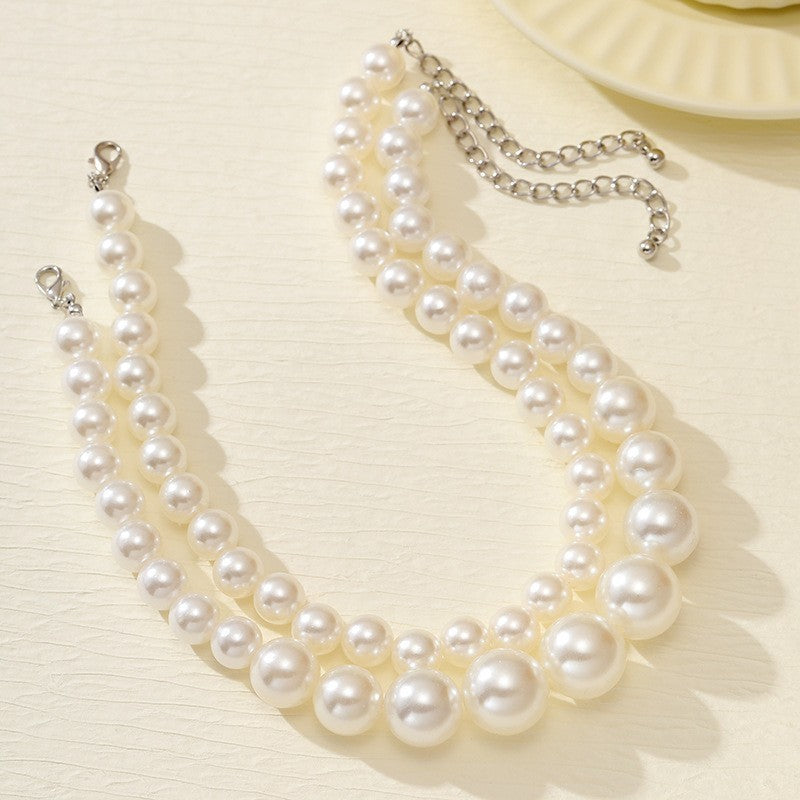 European and American jewelry exaggerated large pearl temperament choker versatile collarbone chain multi-layer beaded necklace women