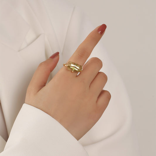 European and American rings ins cold wind niche design sense emerald inlaid stone retro personality women's tide exaggerated tide rings