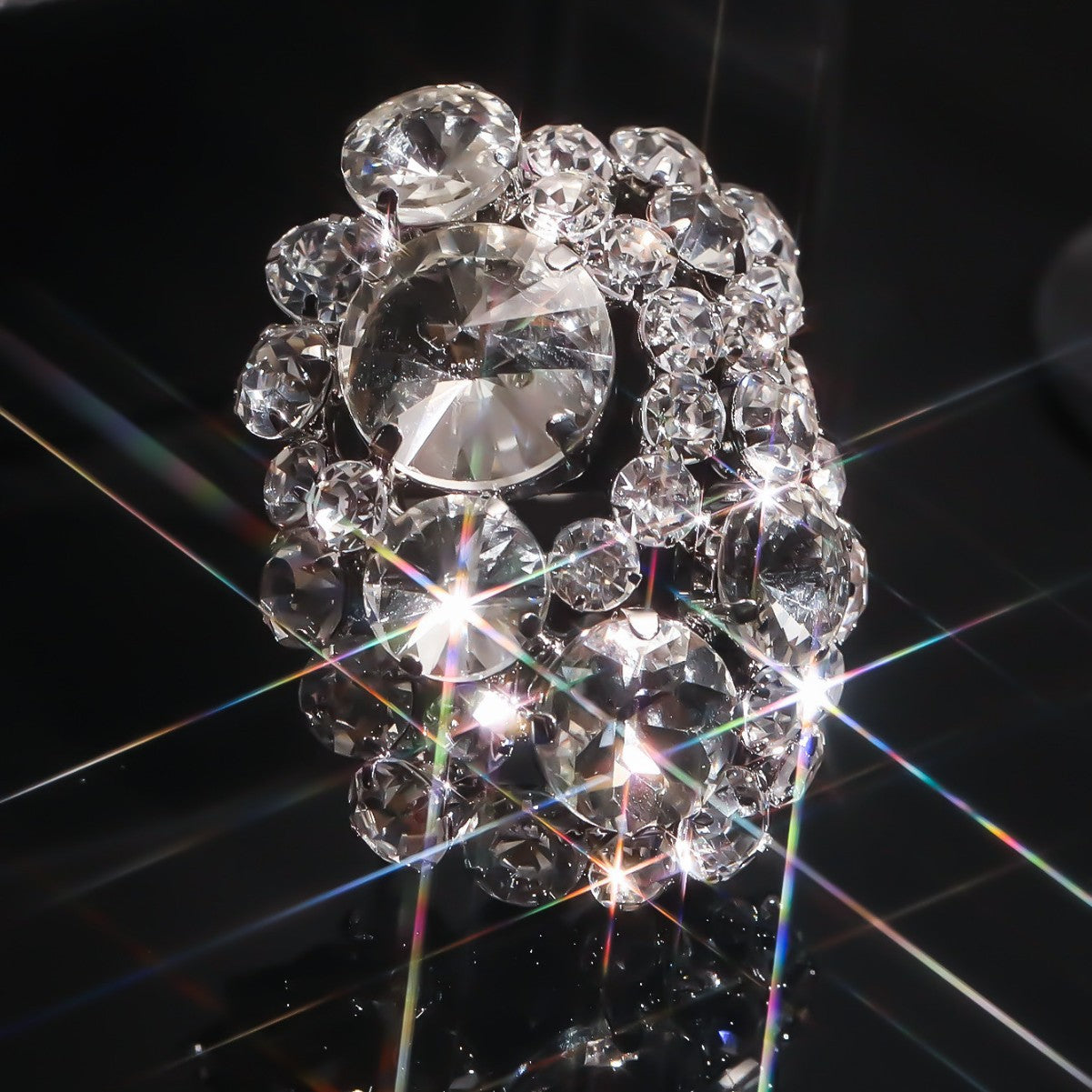 Europe, America, high-end gorgeous shiny crystal open ring women, geometric oval rhinestone ring ring rings