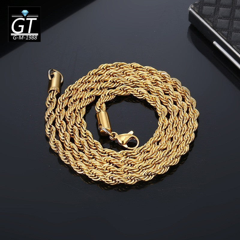 Foreign trade hot-selling European and American trend jewelry plated 18K gold necklace 4MM flash twist rope twist necklace