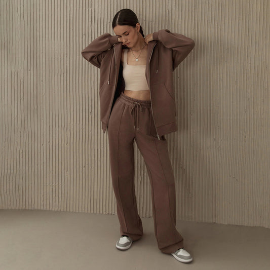 Zipper sweater set European and American autumn and winter fashion simple hoodie jacket + straight pants sweatpants  suits