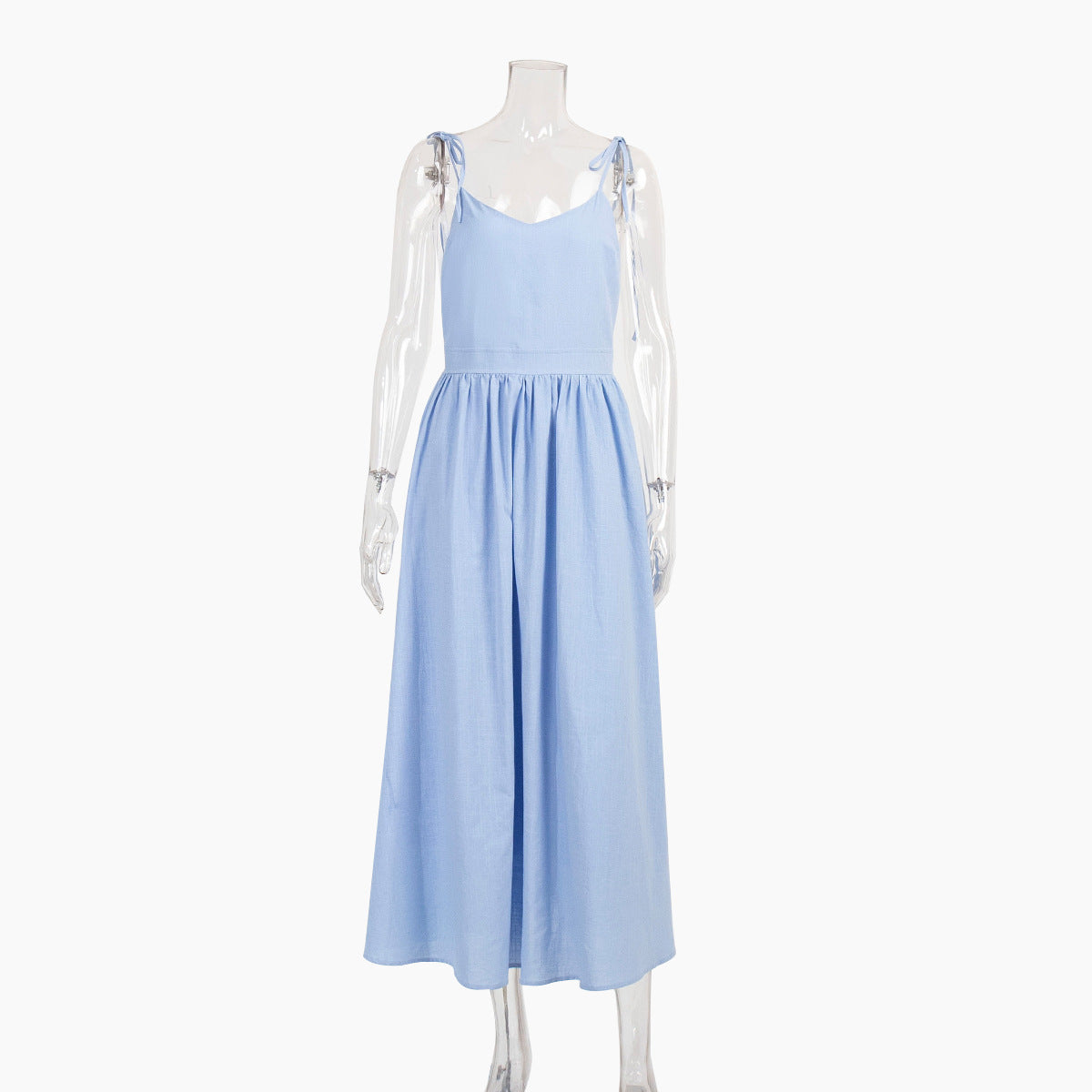 Pure cotton V-neck suspender skirt women's European and American spring new temperament elegant sexy strap backless dress