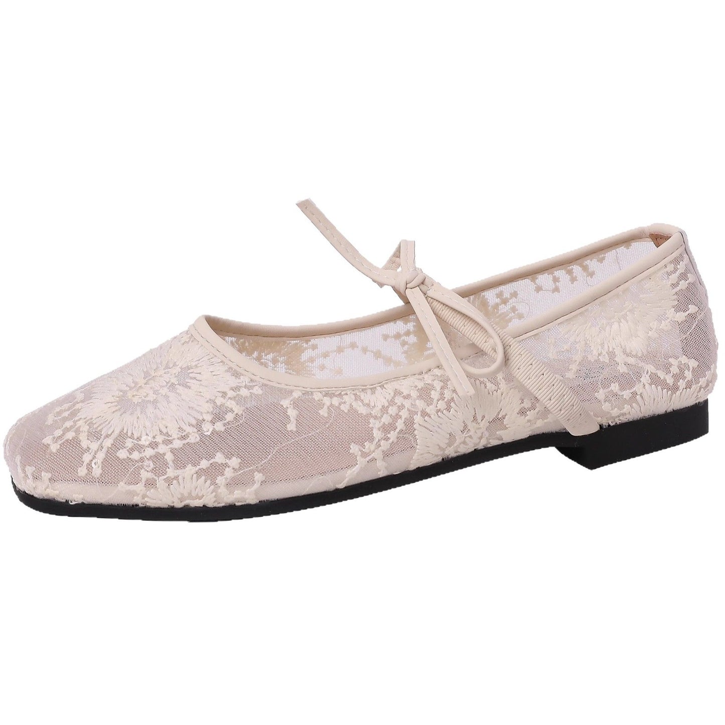 Gentle fairy wind Mary Jane shoes spring and summer French elegant hollow lace single beanie shoes shallow mouth inner height increase evening shoes
