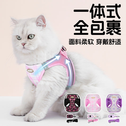 Cross-border popular cat traction rope, bow print cute cat chest and back anti-break free kitten traction rope spot  cat toy