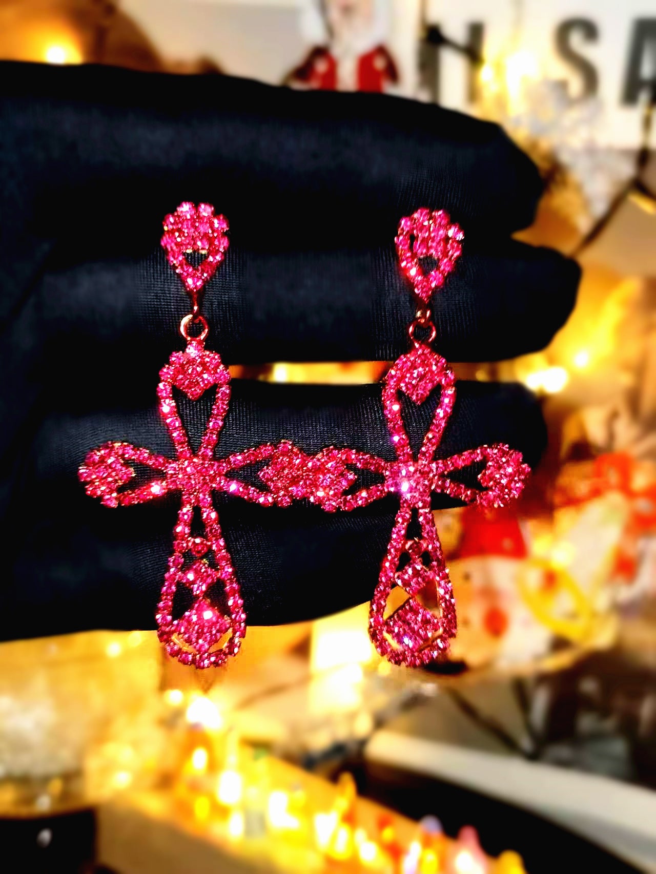 DINGKA high-end luxury flash diamond hollow cross long earrings women's temperament versatile earrings copper ear jewelry
