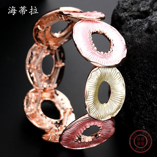 New colorful round donut alloy bracelet, hand-painted oil creative hollow round women's bracelet