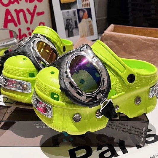 [BRSO] Paris hole shoes summer punk style heightened thick-soled metal rivets fashion slippers bag head sandals