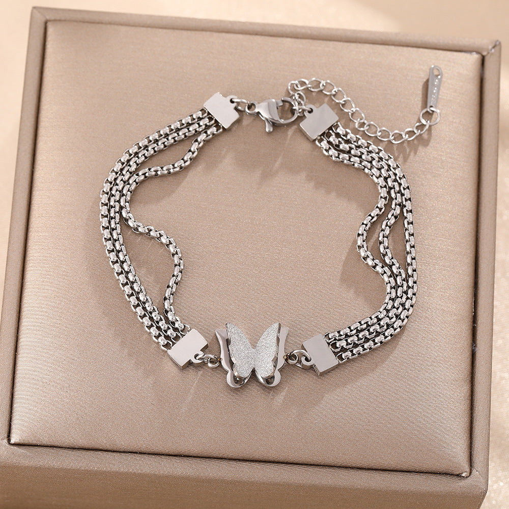 Internet celebrities with the same fashion three-layer wide titanium steel bracelet women's high-end matte butterfly furnace color-preserving electroplating jewelry