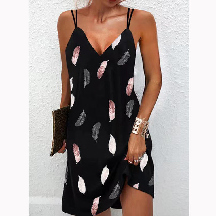 Summer new women's clothing hot-selling seamless V-neck printed double shoulder suspender skirts