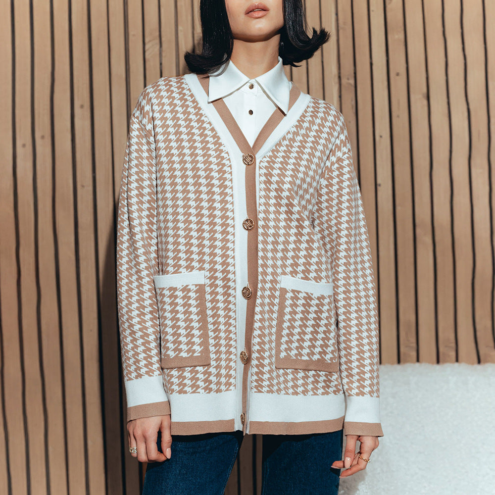 Qiandongge sweater cardigan European, American autumn and winter new elegant women's French loose sweater cardigan