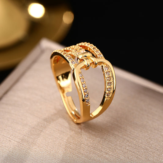 Korean version hot sale light luxury niche high-end design lock multi-layer rings women's ins tide open ring hand jewelry