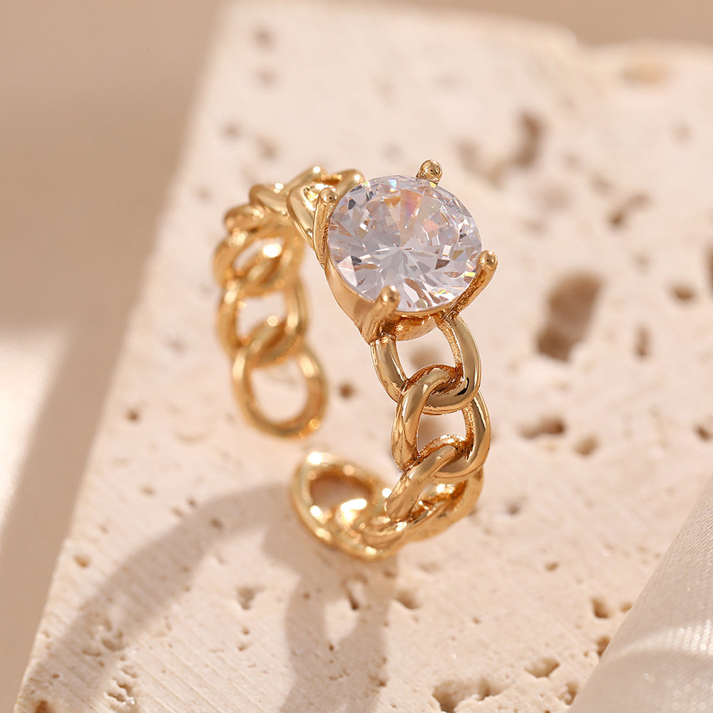 Amazon, Japan and Korea creative ins wind slightly inlaid zircon live rings women's trend chain hollow design hand jewelry