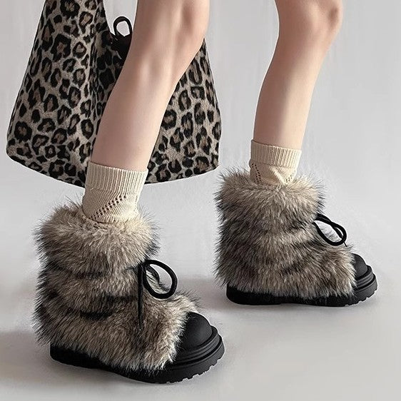 autumn and winter new fashionable, comfortable, lightweight and warm thick-soled heightening fluffy snow boot shoes women's piled thickened cotton shoes