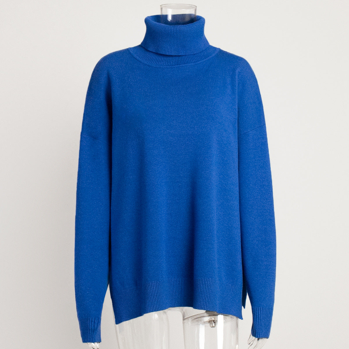Cross-border turtleneck sweater women's autumn and winter new casual sweater European and American style split fork loose solid color knitted sweater