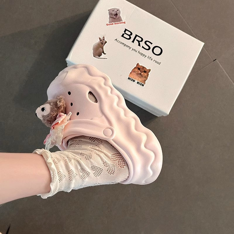 Cute casual platform slippers women's summer fashion outer wear heightening versatile sandals cartoon simple wear-resistant hole shoes