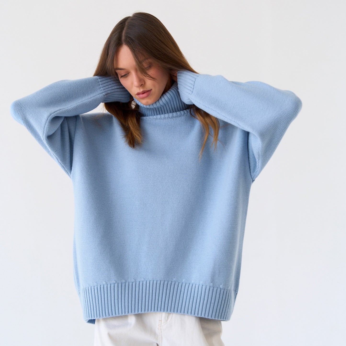 turtleneck sweater women's European, American autumn and winter loose sweater classic versatile solid color pullover sweater