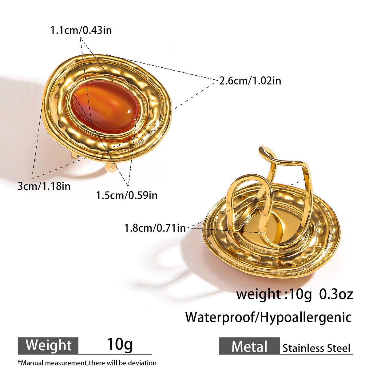Malt French court style stainless steel titanium steel natural stone open ring rings women's European and American light luxury jewelry