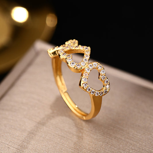 New zircon hollow love rings women's light luxury niche design sense fashion personality ins open hand jewelry