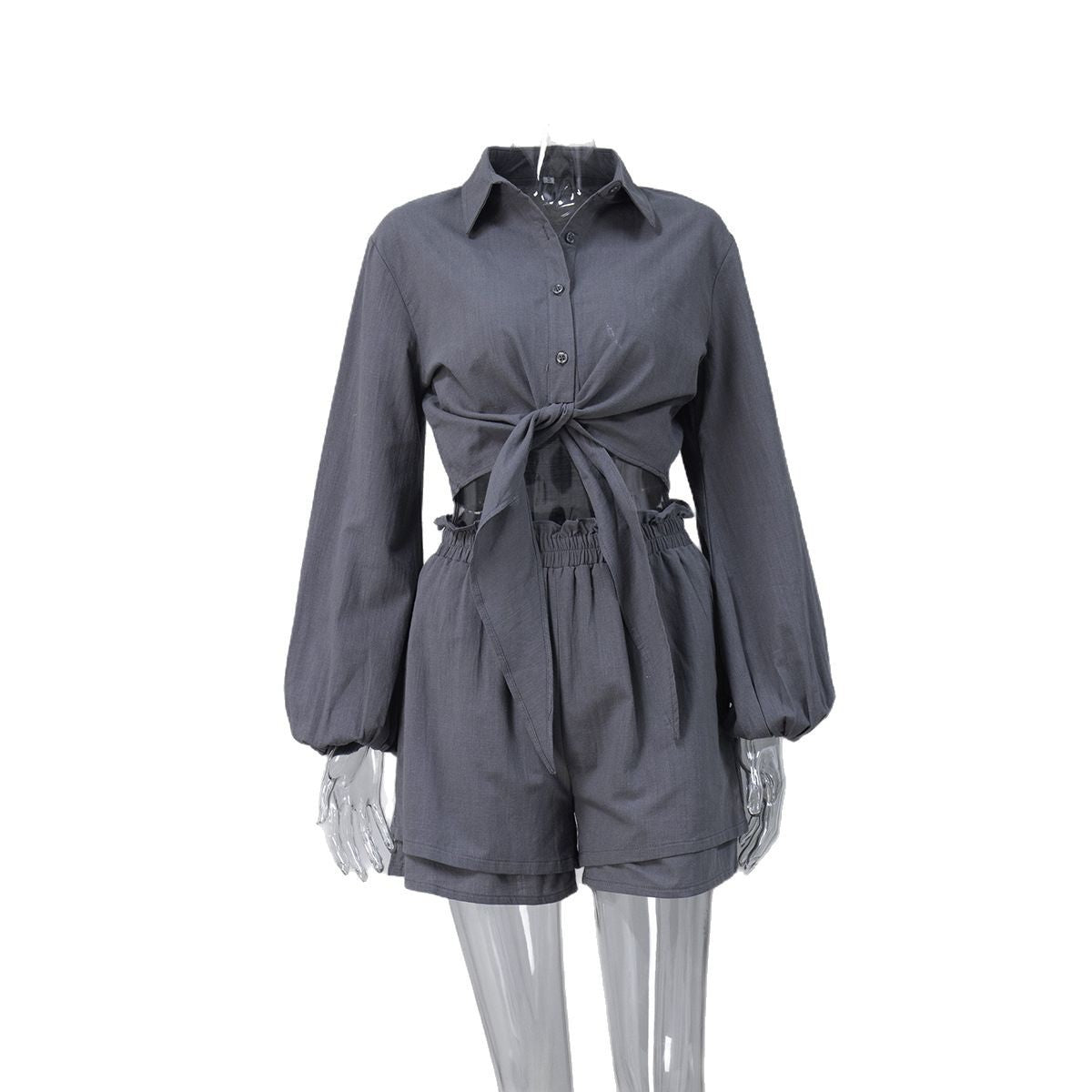 Cross-border pure cotton bubble sleeve top pleated shorts set European and American spring new casual suits women
