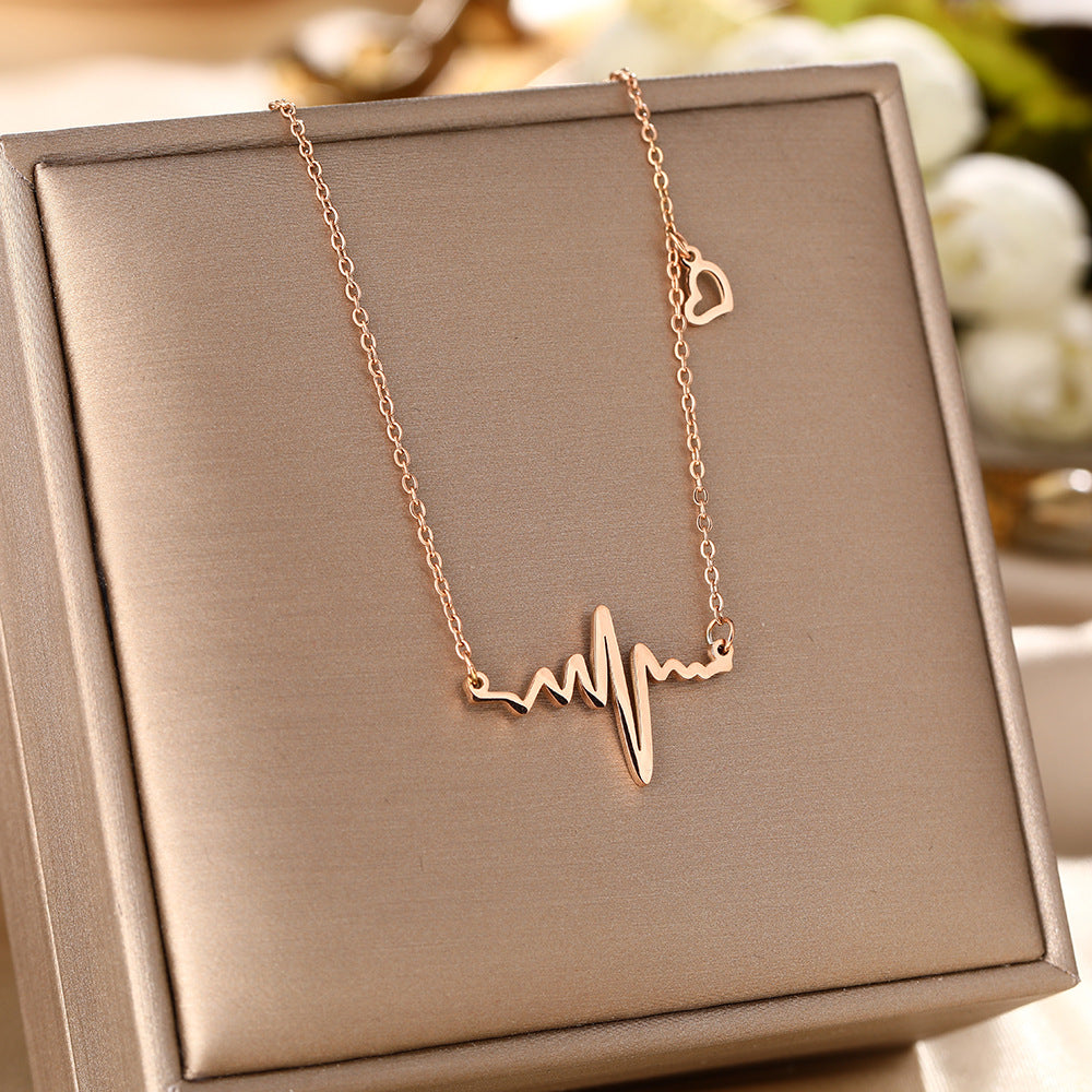 Fashion Personality Titanium Steel Necklace Women's Electrocardiogram Pendant Beating Heart Premium Temperament Clavicle Chain Jewelry