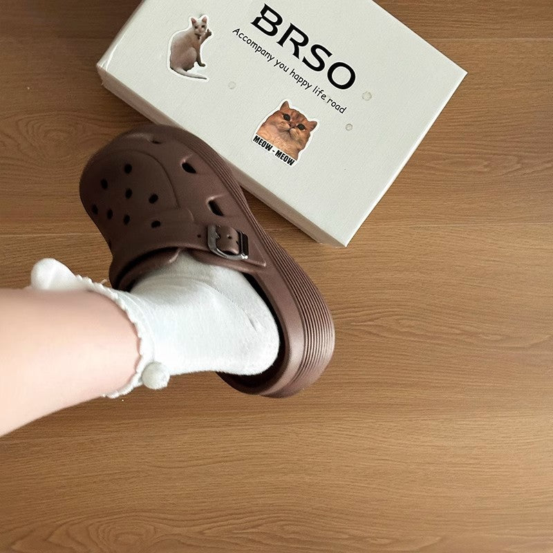 Simple Birkenstock hole shoes  new beach non-slip deodorant stepping on shit bag head slippers women's summer wear