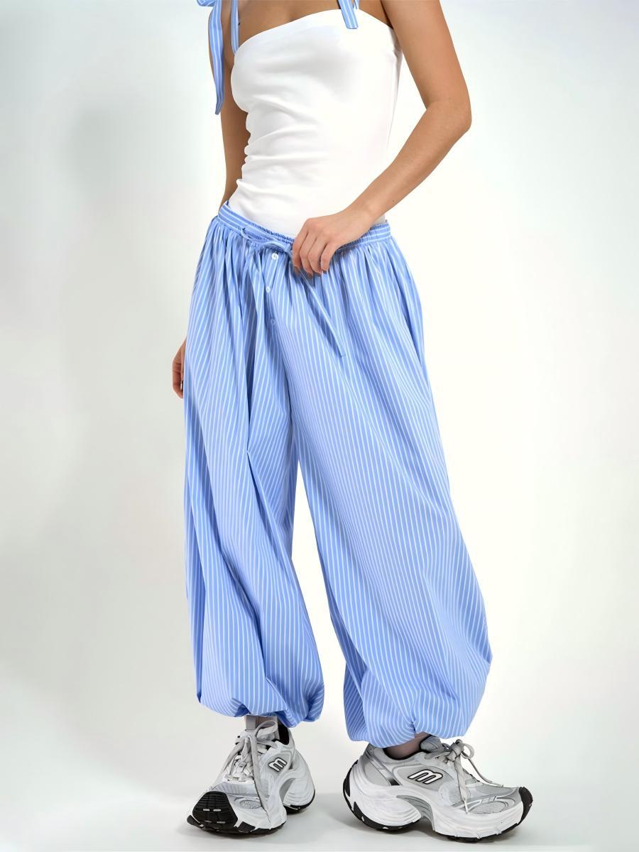 Striped bloomers European and American autumn new street style trend trousers loose and versatile bloomers women  pant