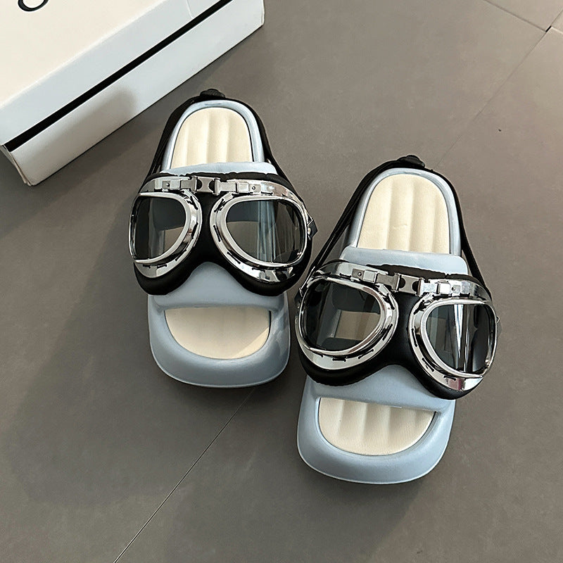 Locomotive glasses wear slippers outside women's summer  new niche design fashionable thick bottom heightening sandals