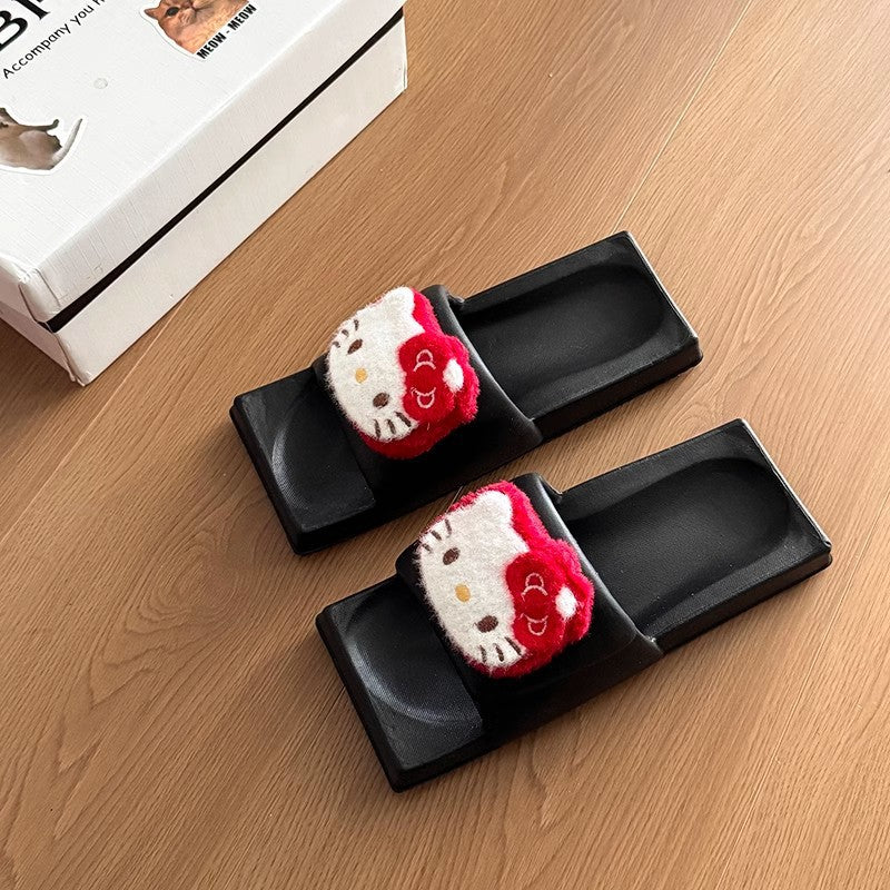 Cool slippers female funny cute thick-soled fashionable versatile one-word slippers female wear new high-end semi-drag trendy girl