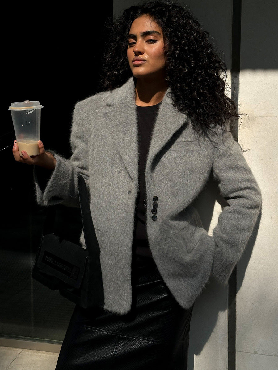 Celebrity style loose lapel plush jackets autumn and winter cross-border European and American INS explosion long-sleeved coat coat women