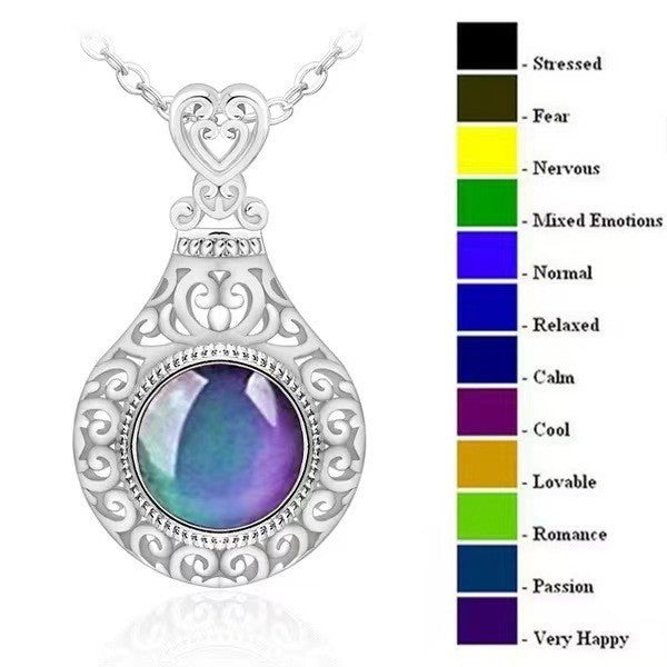 Longhe, the supply can change color, temperature sensing pendant, European and American luxury fashion hollow flower women's necklace