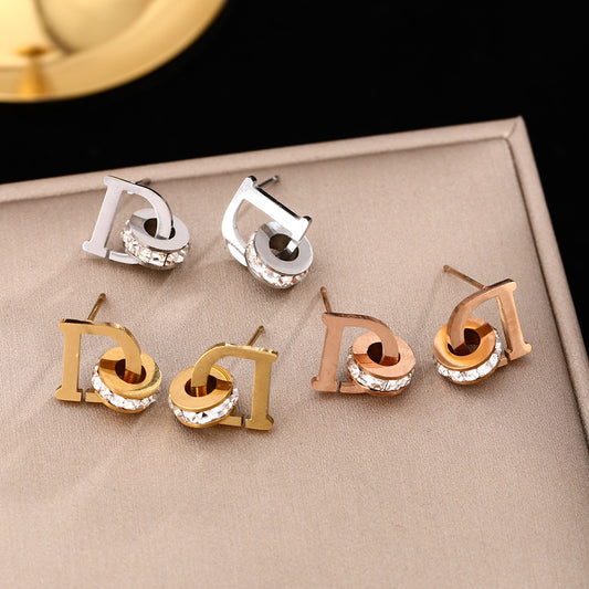 Cross-border hot-selling niche design sense light luxury letter titanium steel stud earrings femininity earrings simple ear jewelry does not fade