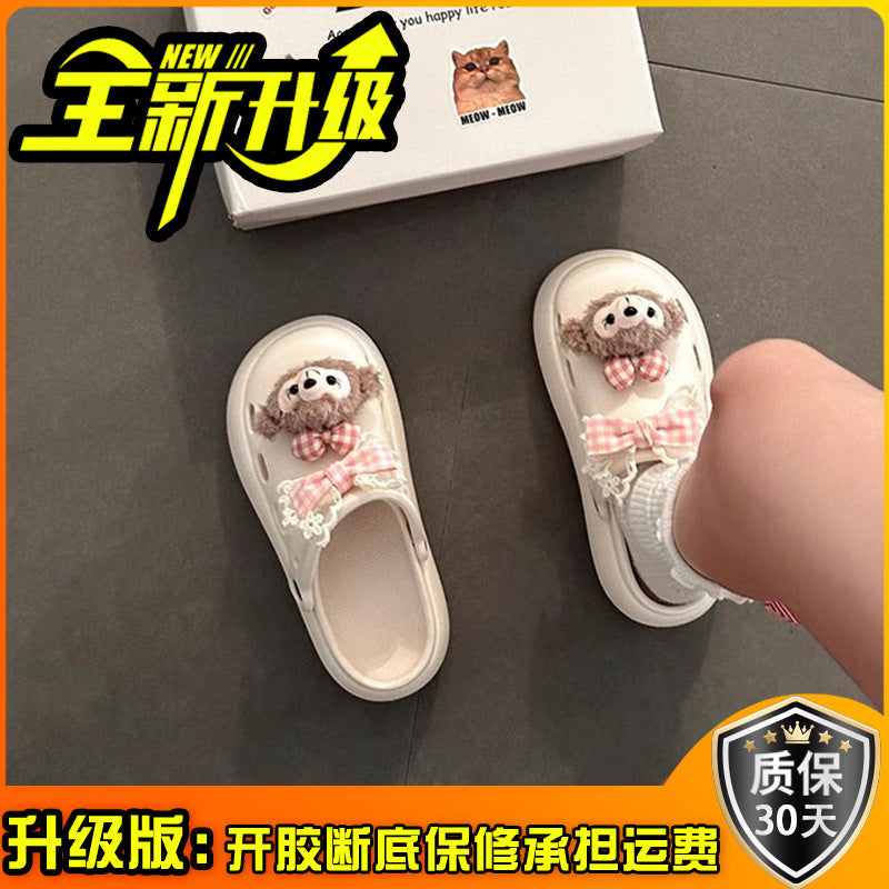 bow Sydney bag head half slippers women's outer wear  spring and summer new hole shoes two wear sandals