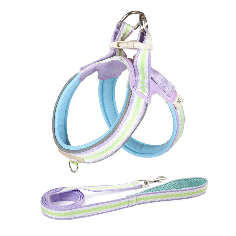 Summer dog leash contrasting colors soft breathable pet chest strap small dog dog chest back walking dog toy