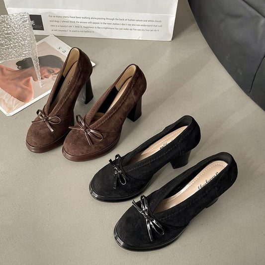 Retro French temperament, socialite style, high heels for women's spring new thick heels, not tired feet, high-end single beanie shoes